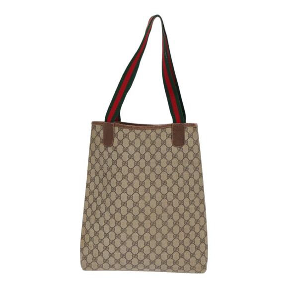 GUCCI GG Supreme Web Sherry Line Tote Bag Pvc Beige 001 080 494 - Picture 2 of 16